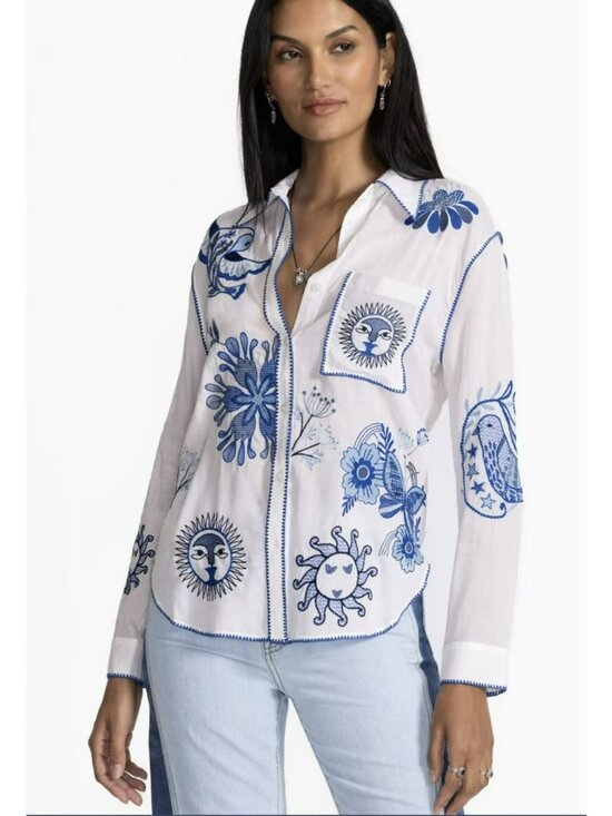 Johnny Was Tops - Johnny Was Embroidered Button-Up Shirt Long Sleeve Small NWT